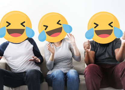 Laughing emoji faced friends