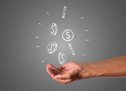 The money writes with white chalk is on hand, draw concept.