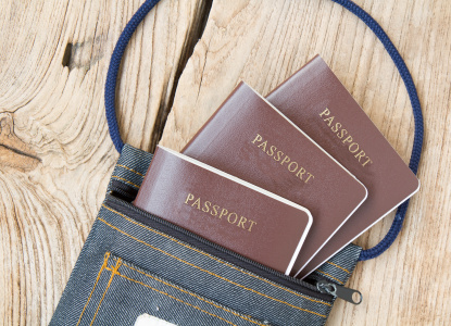 Passport in fabric bag